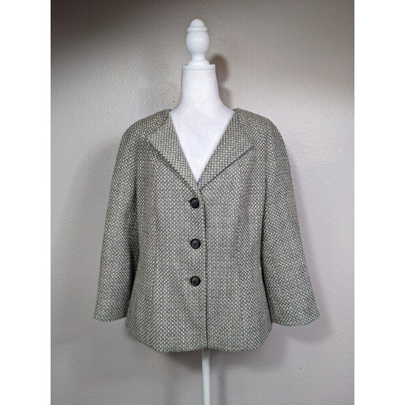 Talbots Wool Blend Gray Tweed Side Pocket Collarless Jacket Blazer Sz 14P N27 - Picture 1 of 7